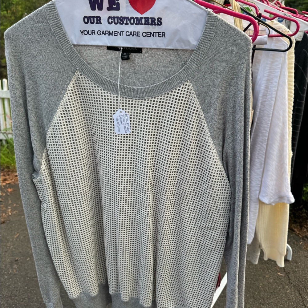 Banana Republic Gray Sweater with Perforated Leather